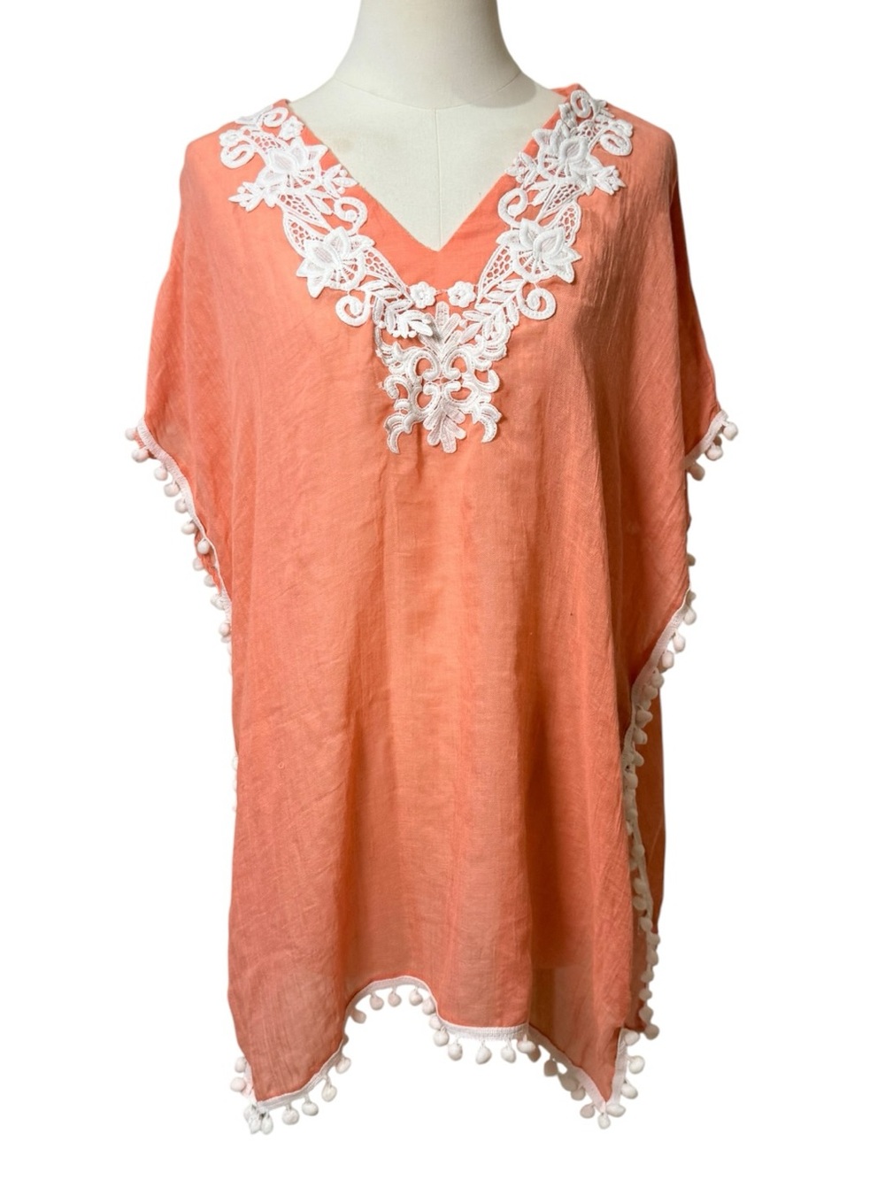 NWT - Les Canebiers Signac Coral Lace Pom Pom Swim Cover Up One Size